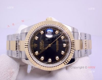 Rolex Oyster Datejust 40mm 2-Tone Oyster Black Diamond Replica Watch